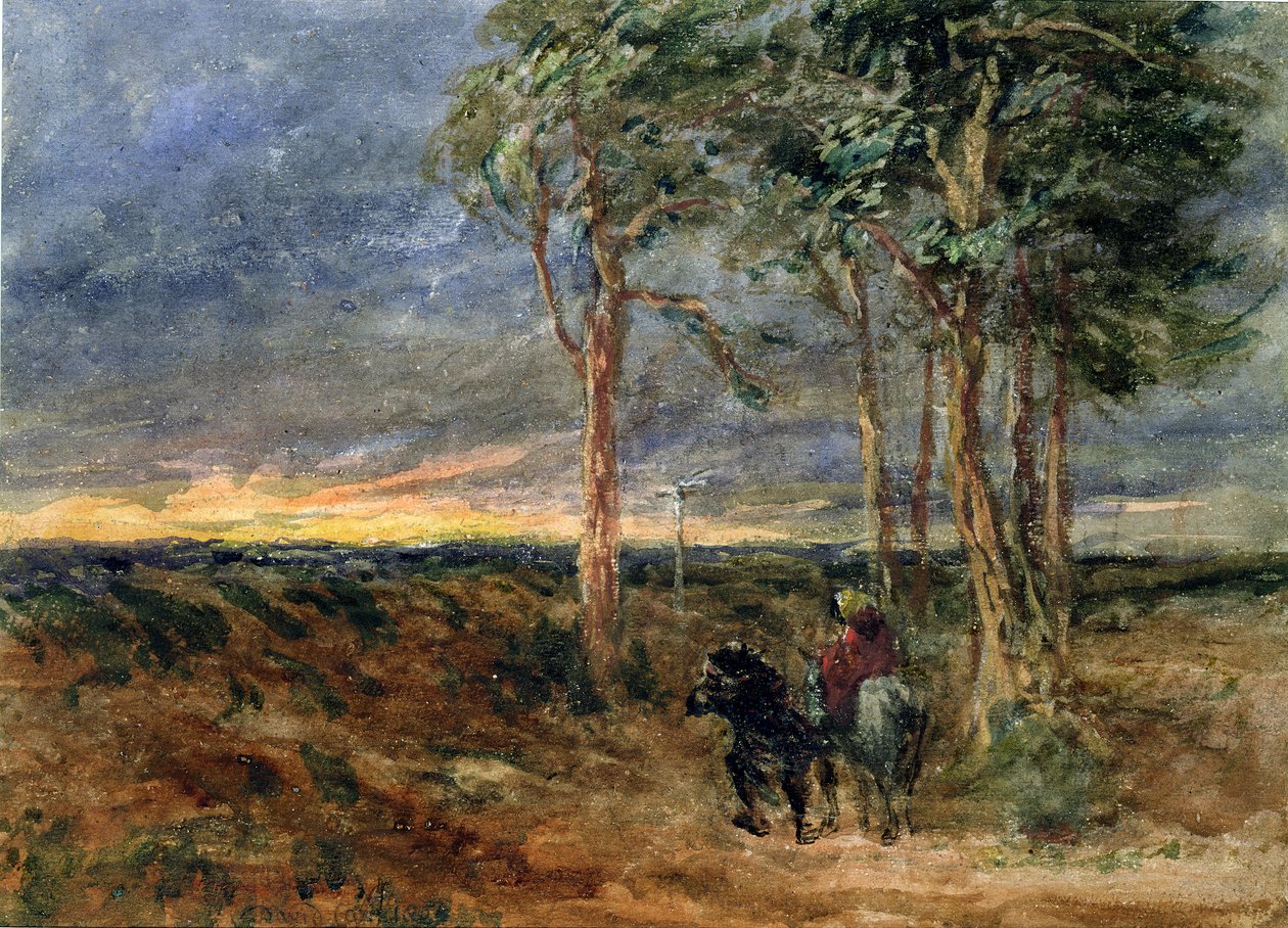 Reisende som nærmer seg en veiviser på en hede, 1851 av David Cox