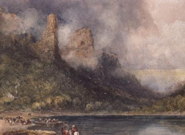 Reisende på Longstone on the Wye (akvarell på papir) av David Cox