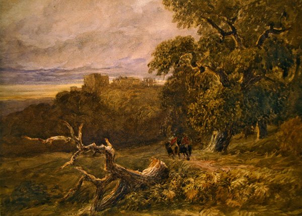 Reisende i nærheten av Hardwicke Castle (akvarell på papir) av David Cox