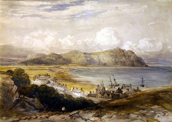 Utsikt over en havn (akvarell på papir) av David Cox
