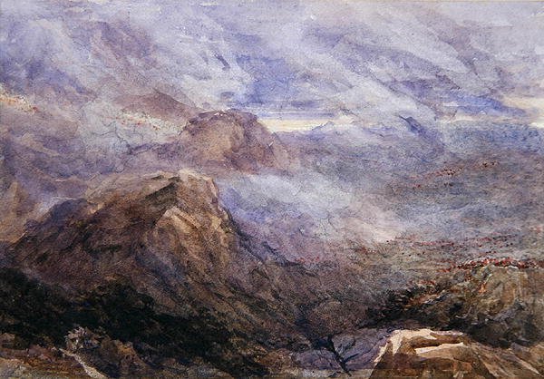 Welsh Sketch - Burning Bracken (akvarell på papir) av David Cox