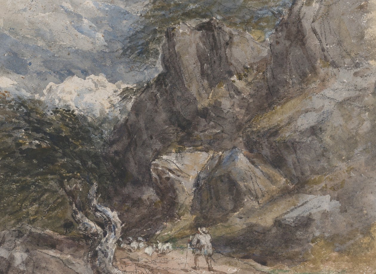 Å drive sau i et steinete landskap, ca. 1846. av David Cox the elder