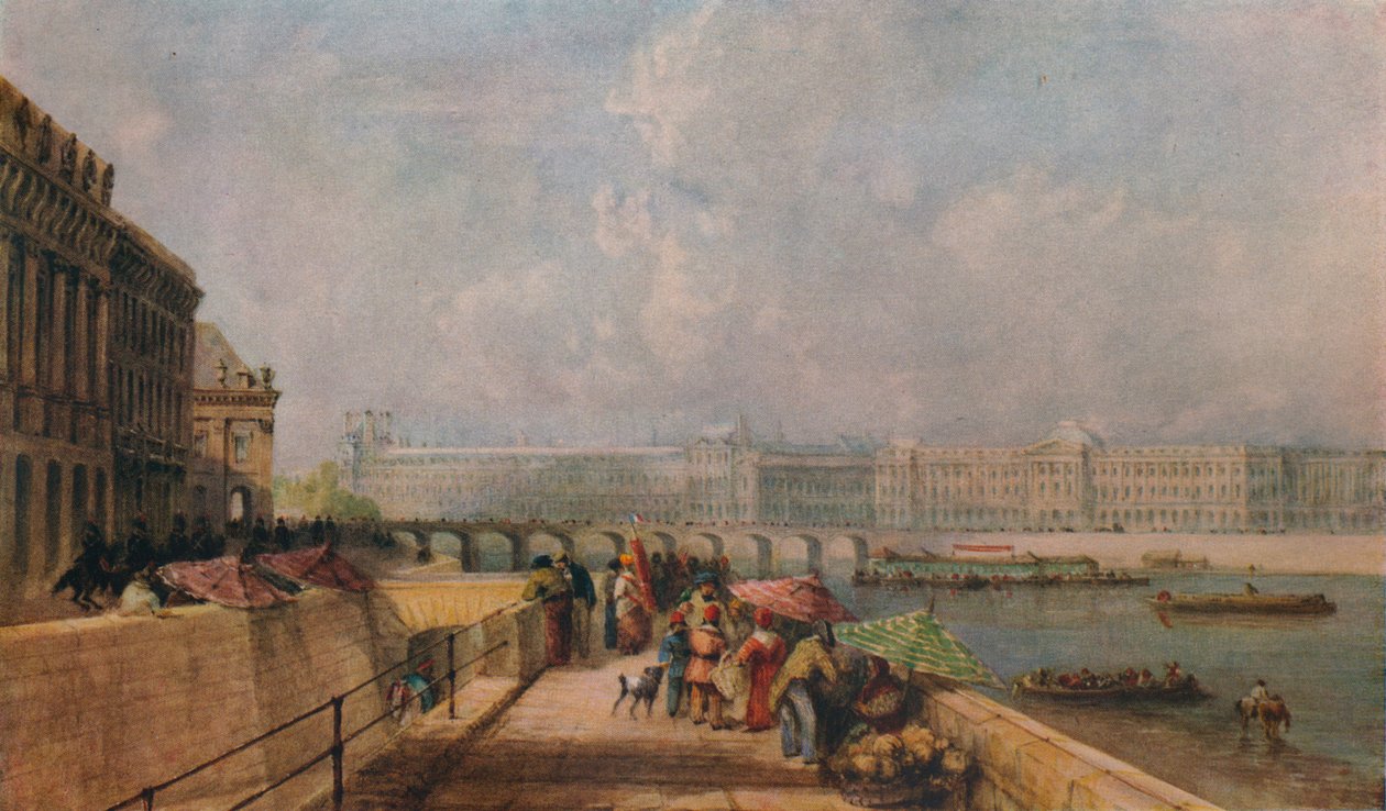 Pont des Arts og Louvre fra Quai Conti, c1849 av David Cox the elder