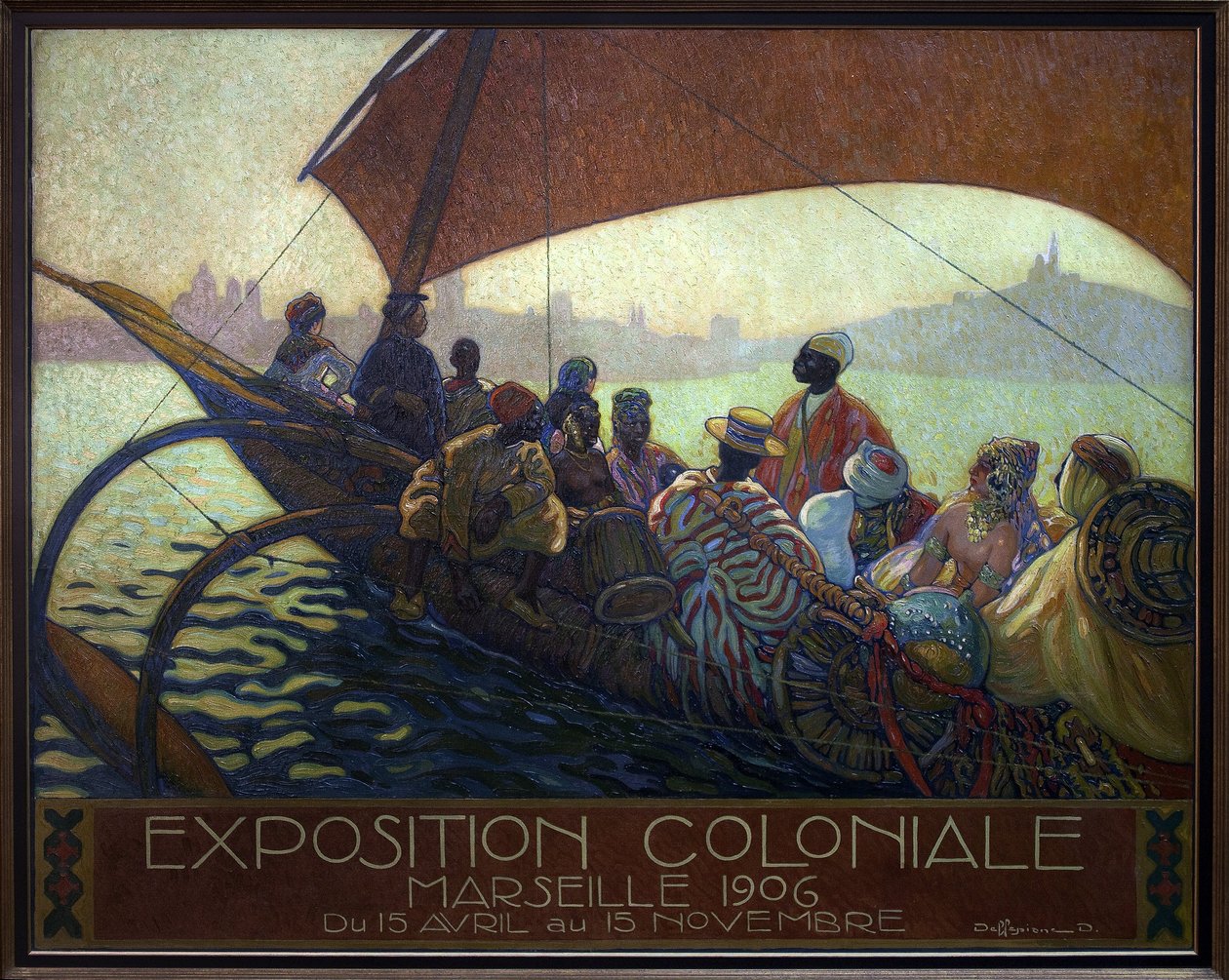 Kolonialutstilling av Marseille i 1906. maleri av David Dellepiane (1866-1932), plakatmodell, olje på lerret av David Dellepiane