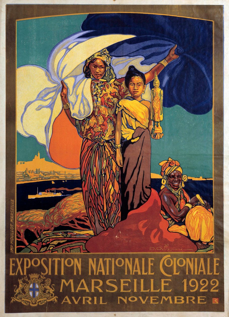 Kolonialisme: plakat for den nasjonale koloniutstillingen i Marseille, plakat av David Dellepiane (1866-1932) av David Dellepiane