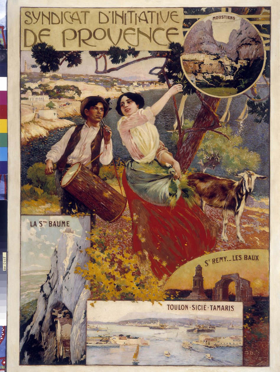 Syndicat d'initiative de Provence. Illustrasjon av David Dellepiane (1866-1932). Obligatorisk omtale: Collection fondation regards de Provence (Dim i cm 100x81) av David Dellepiane