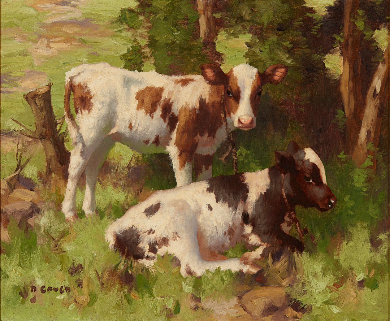 Kalver i et sommerlandskap (olje på lerret) av David Gauld