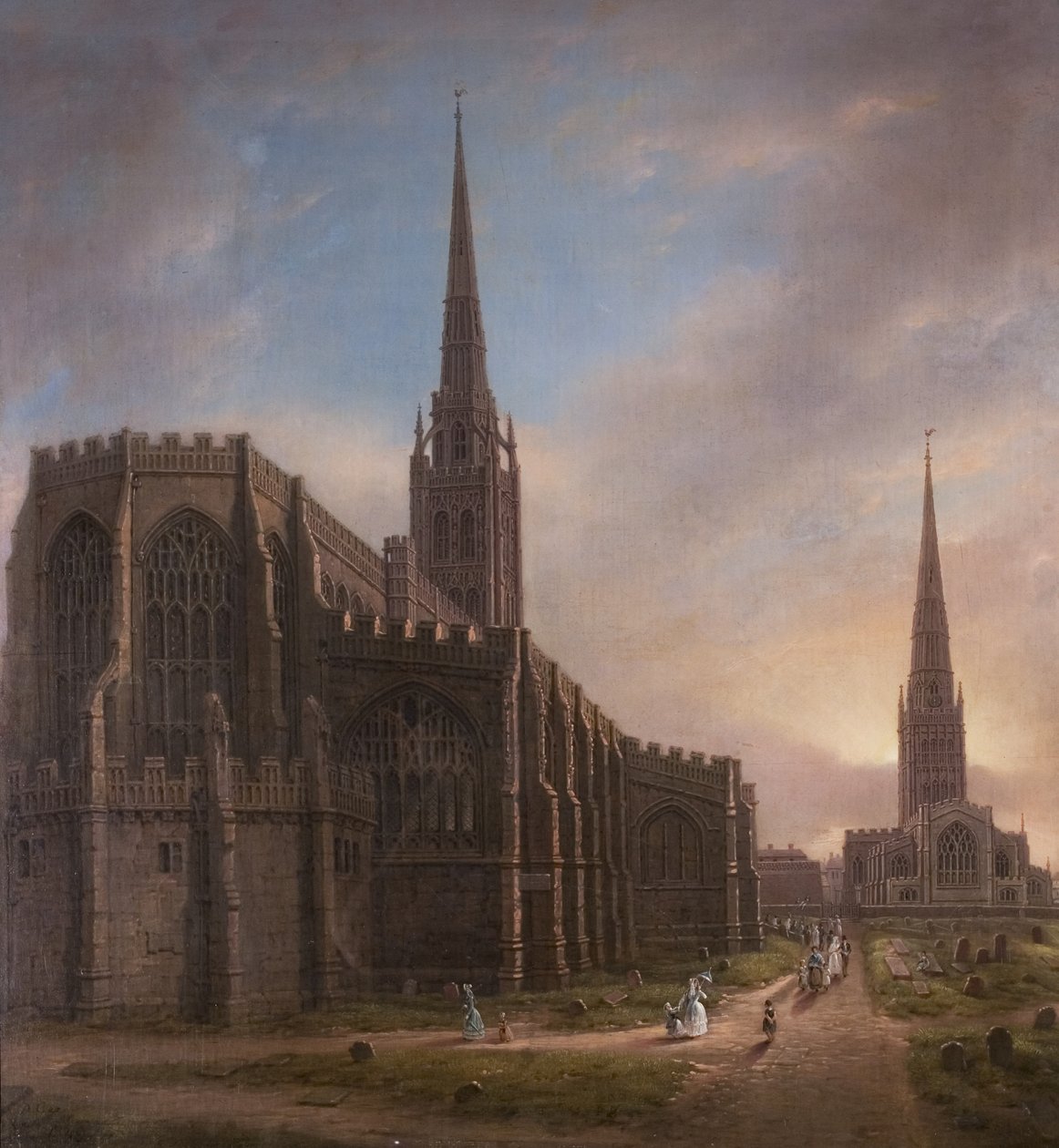 St. Michaels og Holy Trinity Churches, fra nordøst, Coventry, 1849 av David Gee
