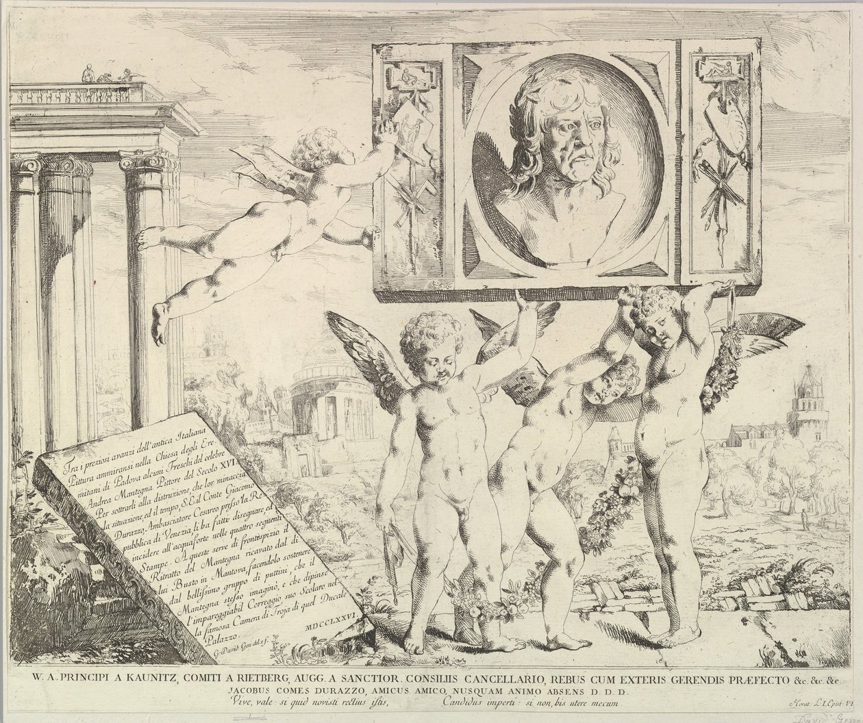 Tittelside: Homage to Mantegna, fra The Story of Saints James and Christopher in the Ere..., 1776. av David Giovanni