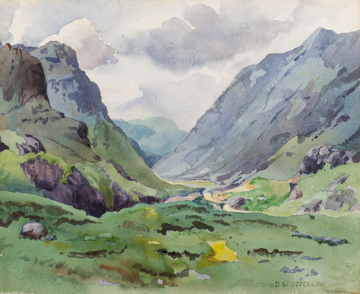 Glencoe, 1900-tallet (akvarell) av David Goodfellow