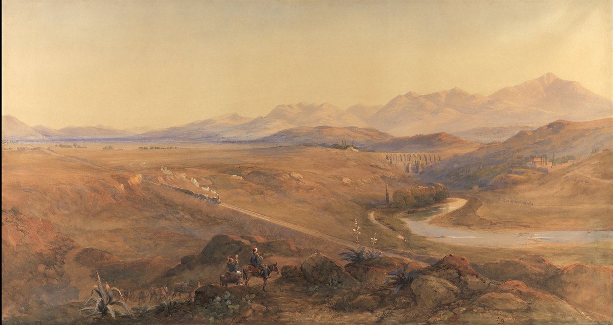 Et damptog på den osmanske jernbanen, 1859 (wc og blyant forsterket med kroppsfarge) av David Hall McKewan
