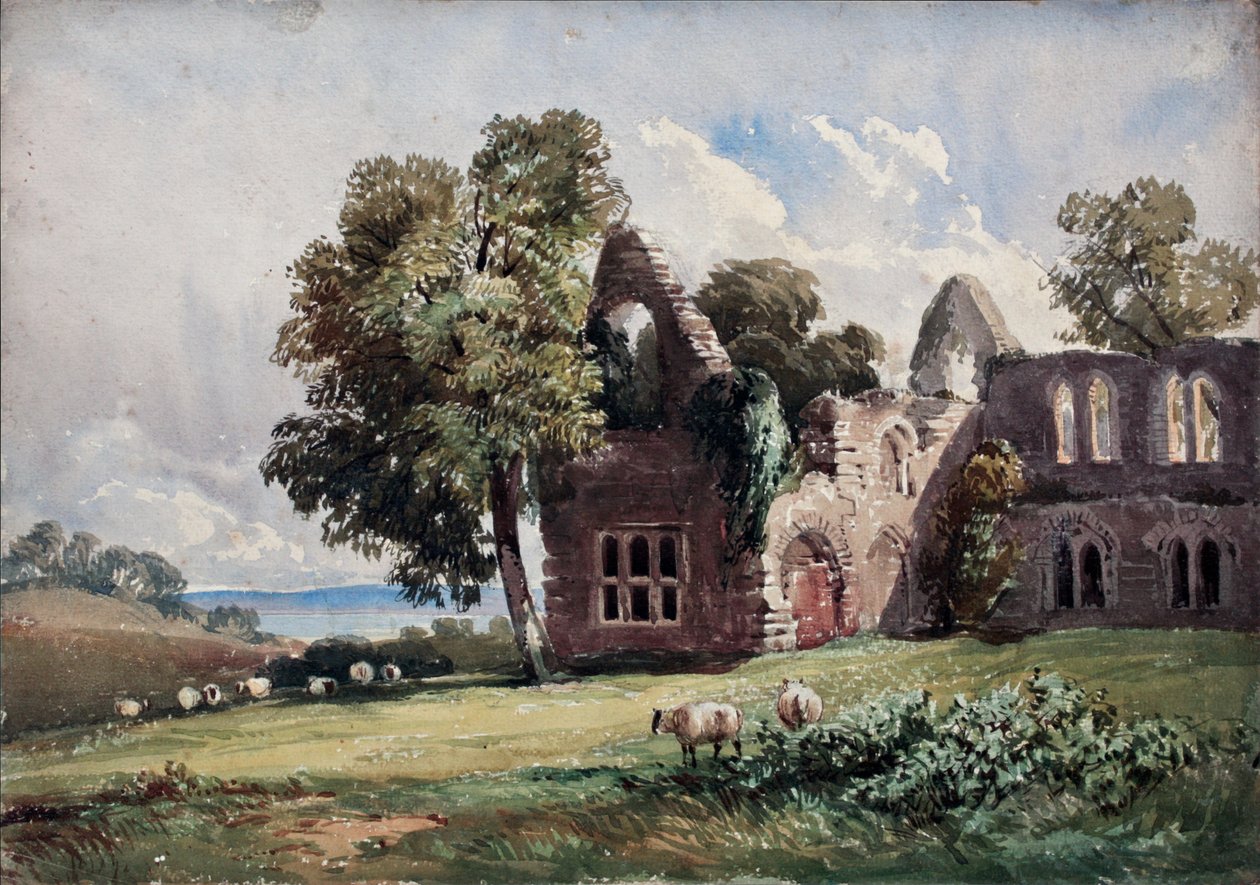 Ødelagt kloster og sauer av David Hall McKewan