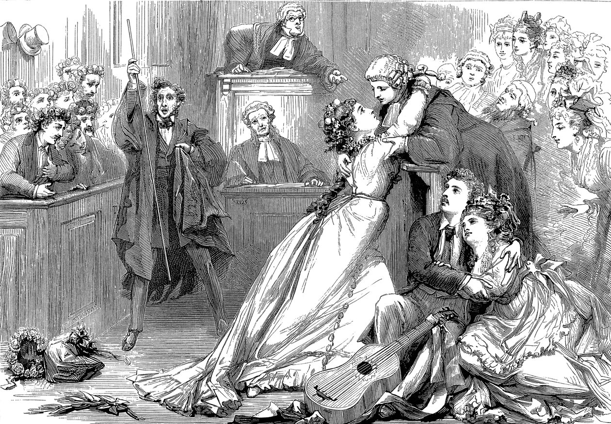 En scene fra Trial by Jury, 1875 av David Henry Friston