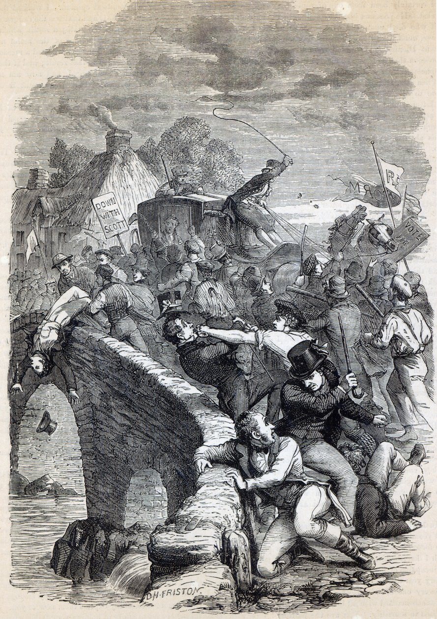 Election Riot at Hawick, 1837, illustrasjon fra 