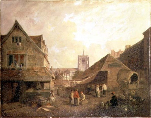 Old Fishmarket, Norwich (olje på lerret) av David Hodgson