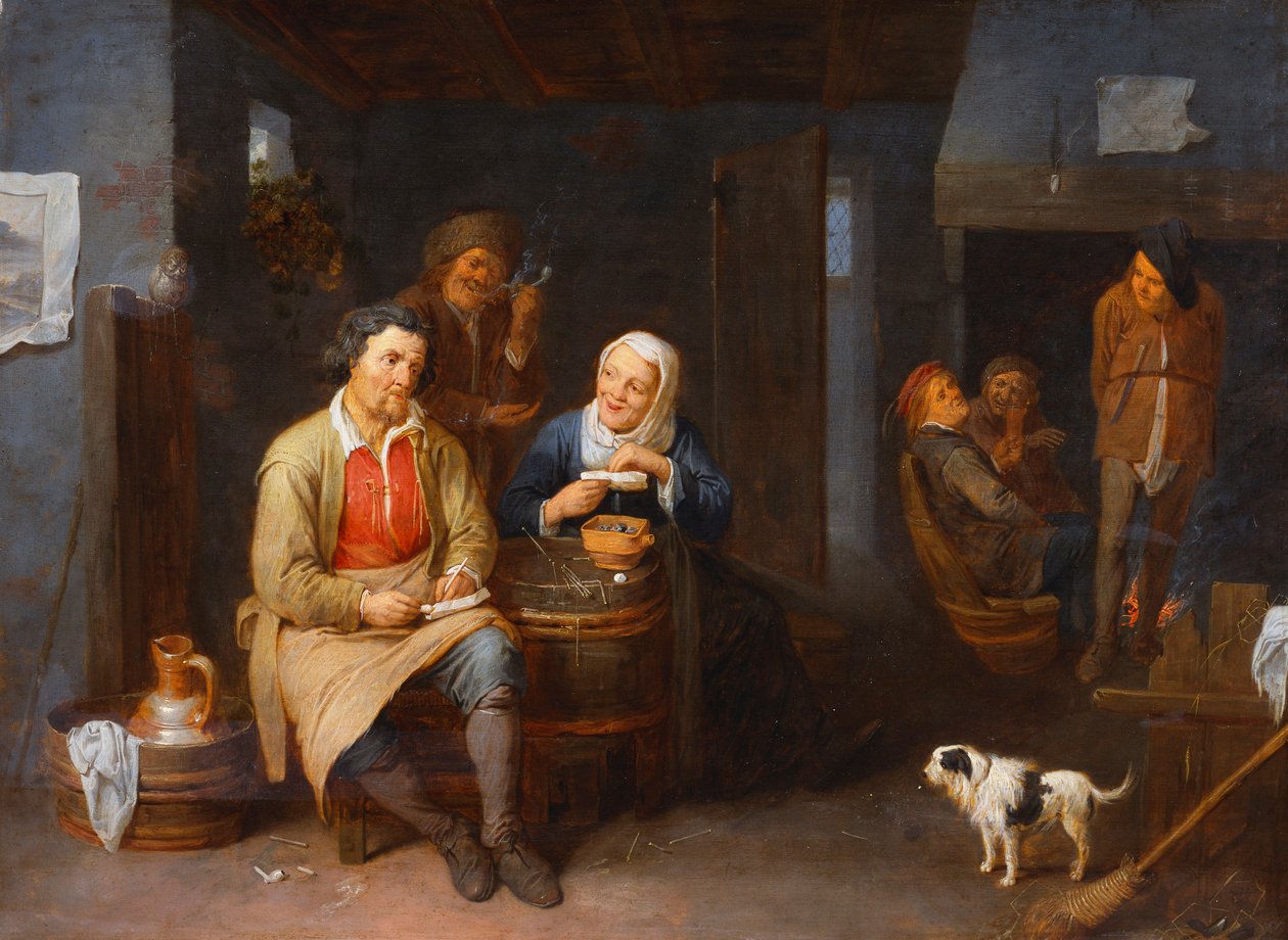 Interiøret i et vertshus med bønder som røyker, 1647 av David III Ryckaert