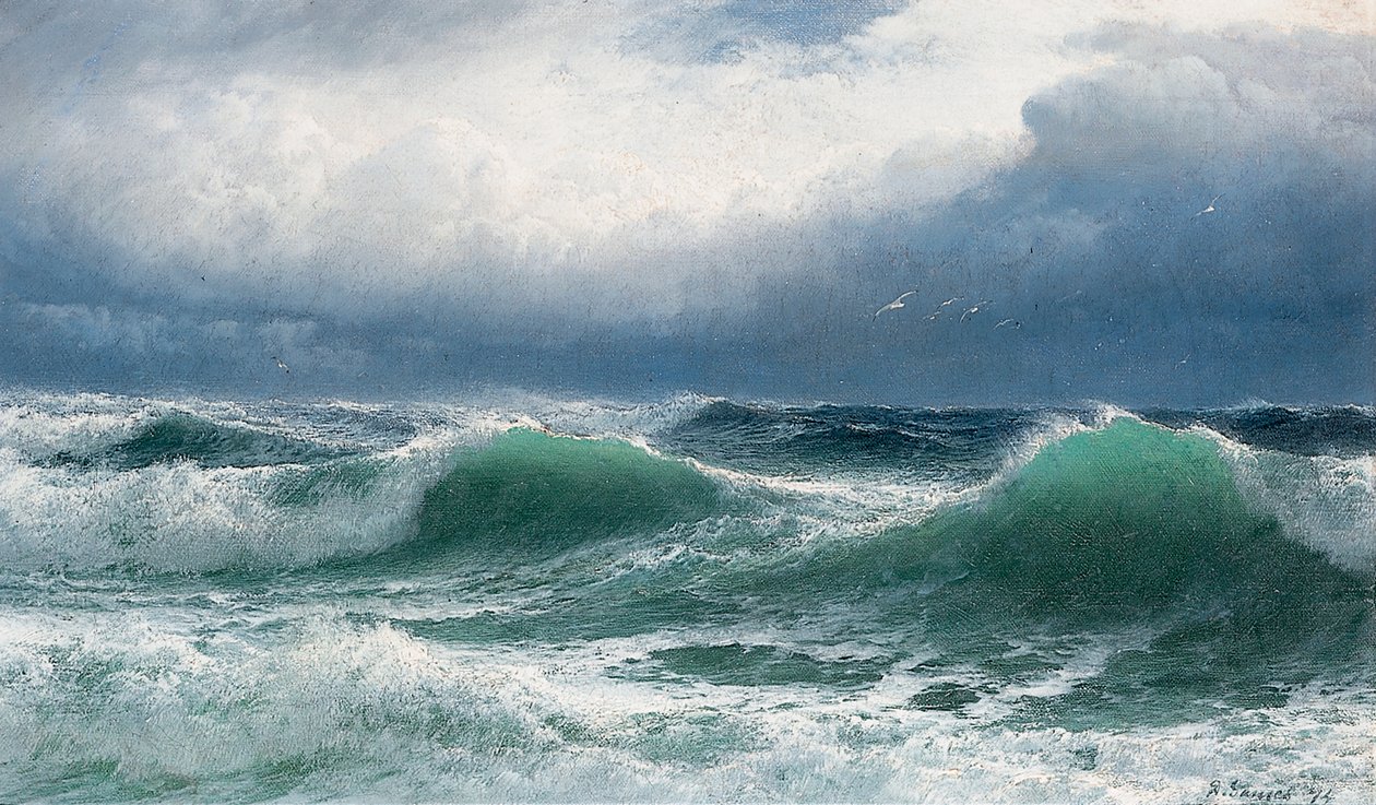 Stormfullt hav med gjennomskinnelige brytere, 1894 av David James