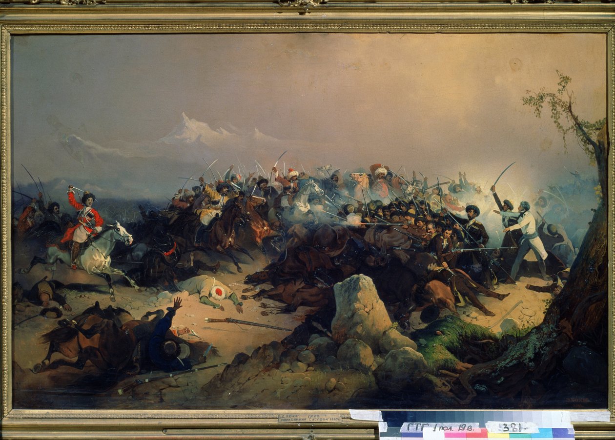 Angrep fra Cherkesses av det russiske kavaleriet 24. mai 1846 (Angrep av Cherkesses på det russiske kavaleriet 24. mai av David Johann Friedrch Koenig