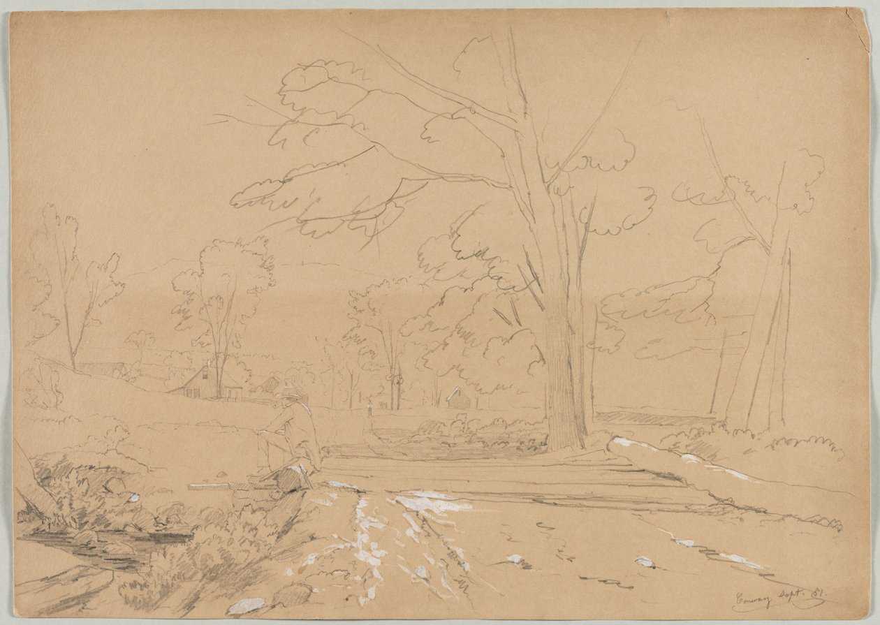Landskap med mannfiske, Conway, New Hampshire, 1851. av David Johnson