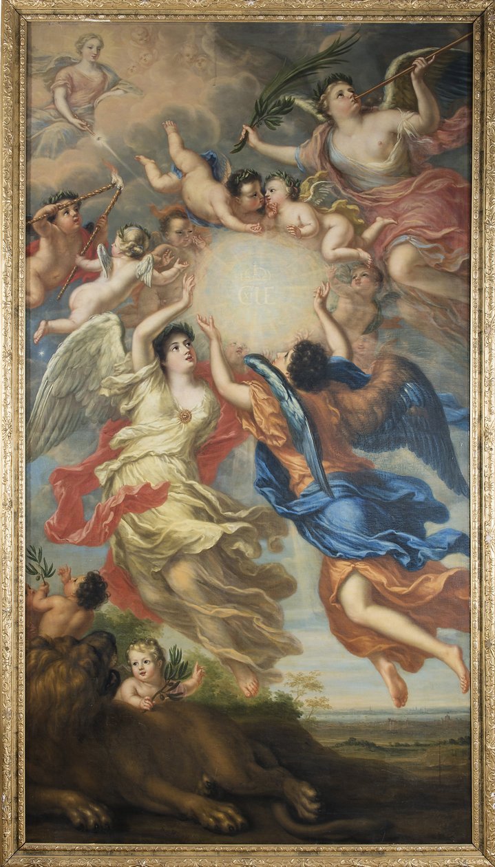 Allegori av Karl XI av Sverige og Ulrique Eleonore av Danmark og Norge - Allegori om Karl XI av Sverige (1655-1697) og Ulrika Eleonora av Danmark (1656-1693), av Ehrenstrahl, David Kloecker (1629-1698). Olje på lerret av David Klöcker Ehrenstrahl