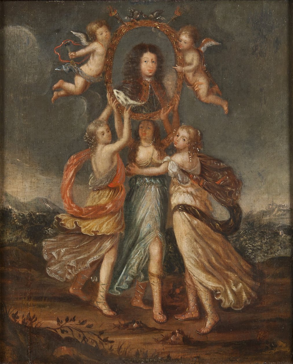 Tre allegoriske figurer som bærer portrettet av Karl XI av Sverige av David Klöcker Ehrenstrahl