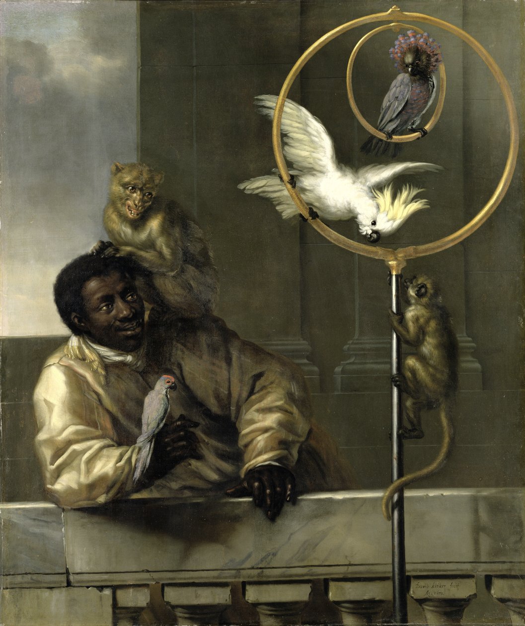 Svart mann med papegøyer og aper, 1670 av David Klöcker Ehrenstrahl