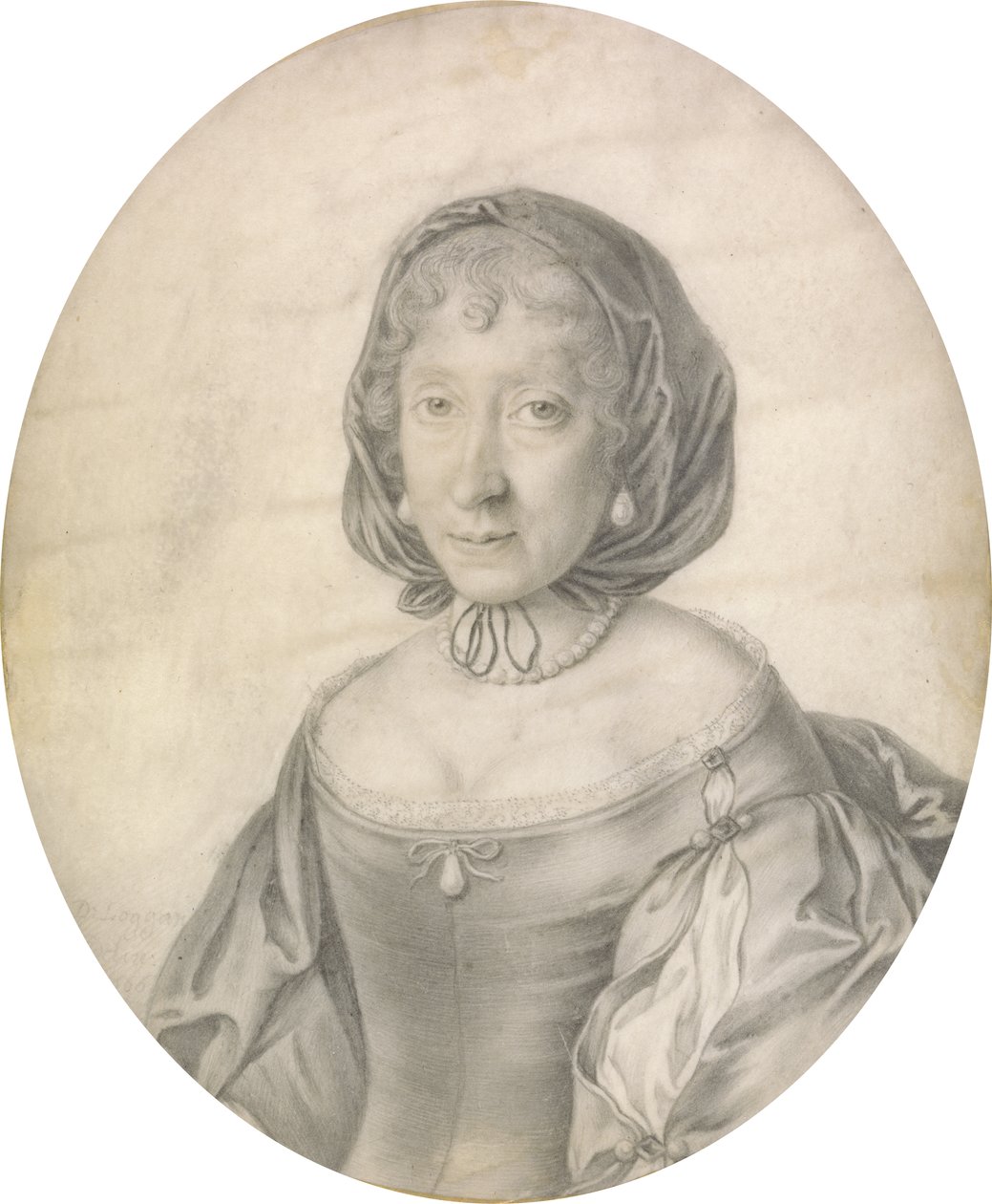 Portrait of a Lady, 1666 (svart bly på vellum med vask) av David Loggan