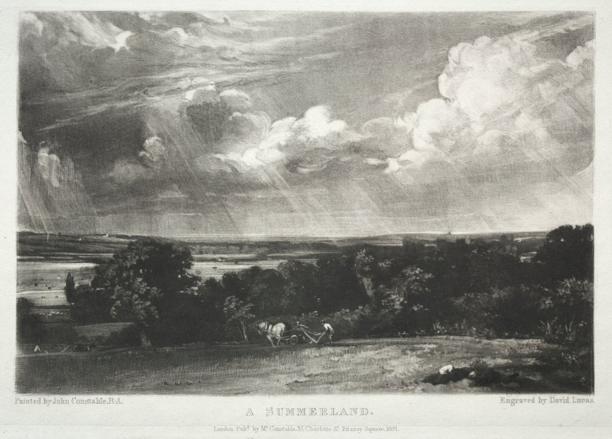 Ulike landskapsfag, karakteristisk for engelsk natur ... Et sommerland, 1831. av David Lucas