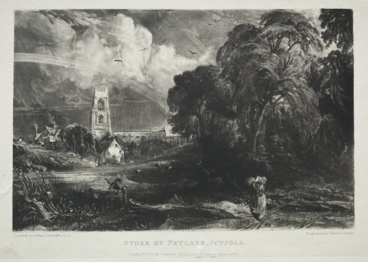 Ulike landskapsfag, karakteristisk for engelsk natur...Stoke av Nayland, Suffolk, 1830. av David Lucas