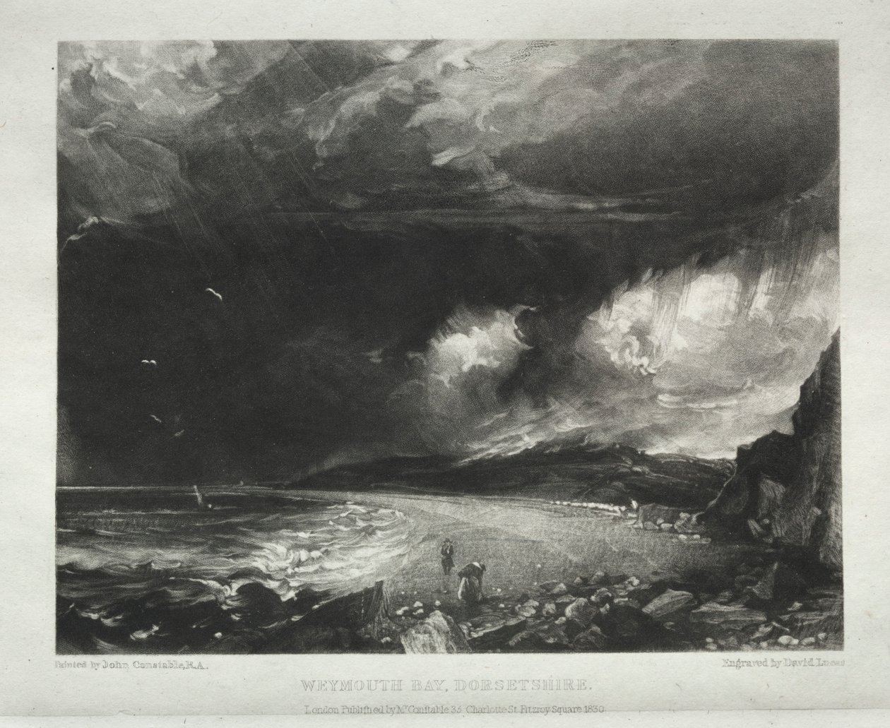 Ulike landskapsfag, karakteristisk for engelsk natur ... Weymouth Bay, Dorsetshire, 1830. av David Lucas