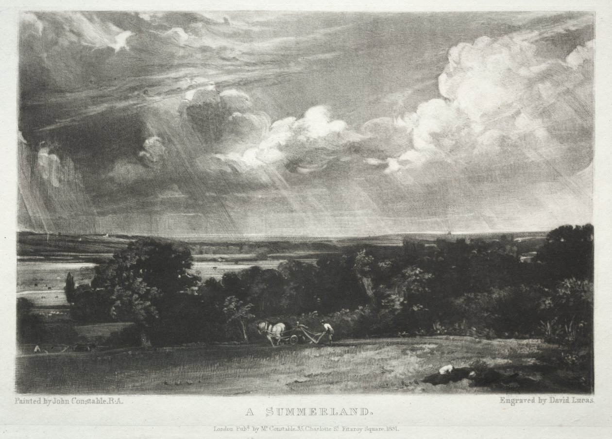 Ulike landskapsfag, karakteristisk for engelsk natur fra bilder malt av John Constable, R.A.: A Summerland av David Lucas