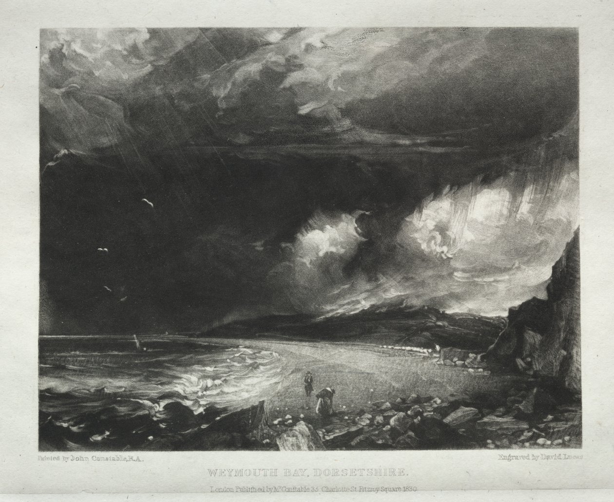 Ulike landskapsfag, karakteristiske for engelsk natur fra bilder malt av John Constable, R.A.: Weymouth Bay, Dorsetshire av David Lucas