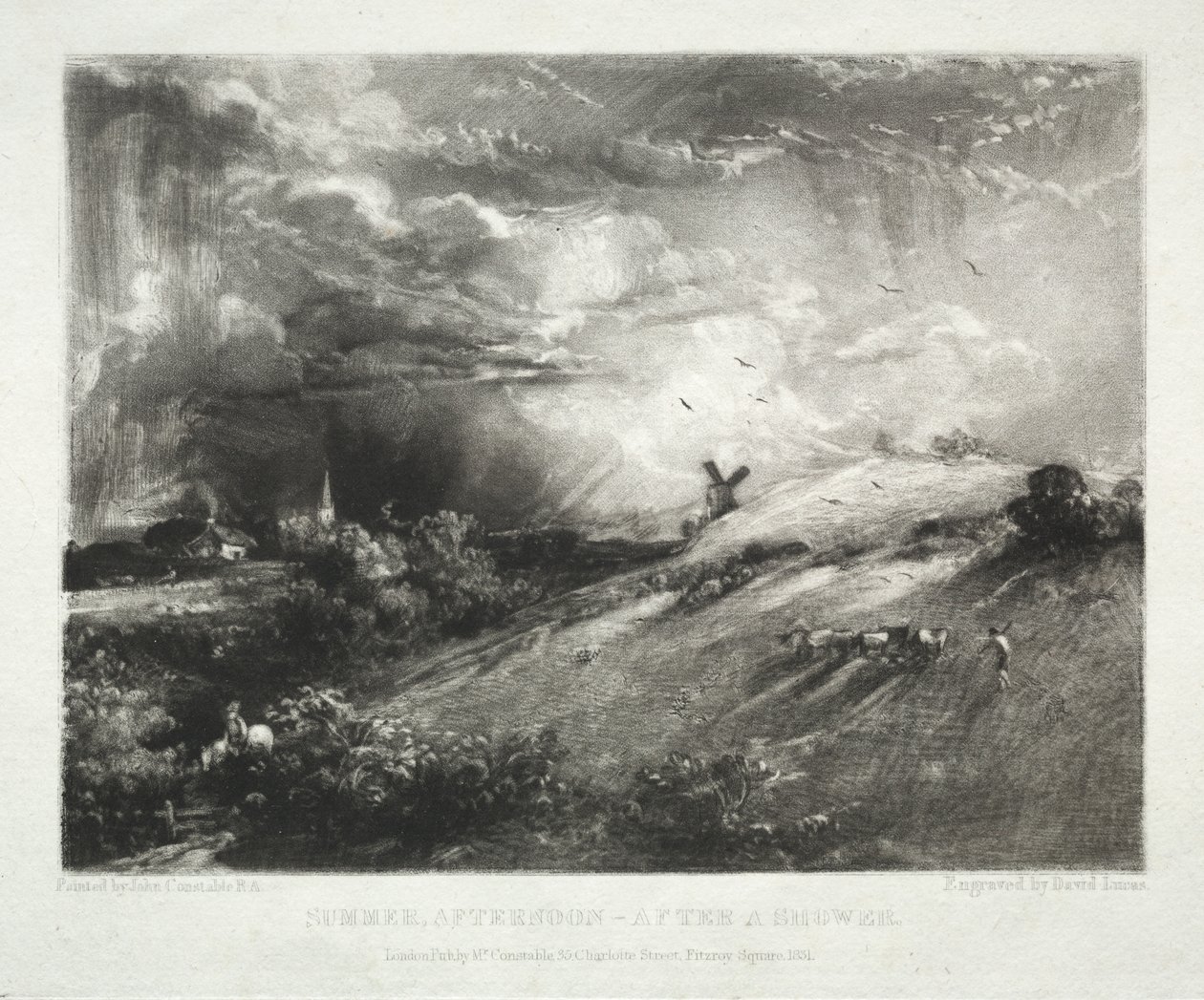 Ulike landskapsfag, karakteristisk for engelsk natur fra bilder malt av John Constable, R.A.: Summer Afternoon - after a Shower av David Lucas