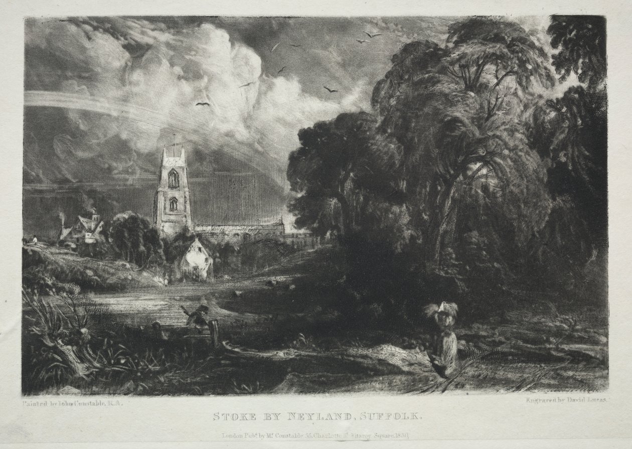 Forskjellige landskapsfag, karakteristiske for engelsk natur fra bilder malt av John Constable, R.A.: Stoke av Neyland, Suffolk av David Lucas
