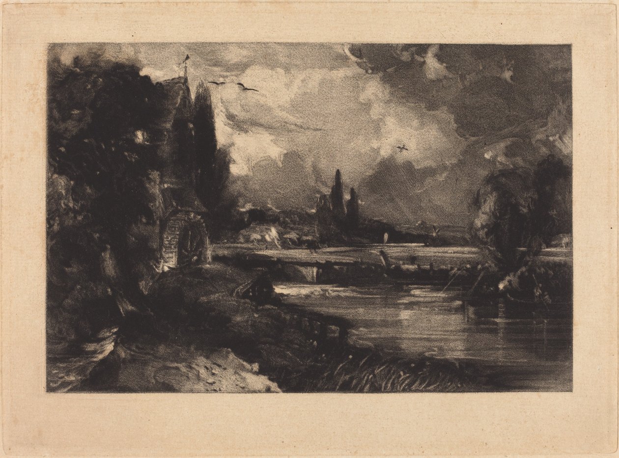 Mill nær Colchester av David Lucas after John Constable
