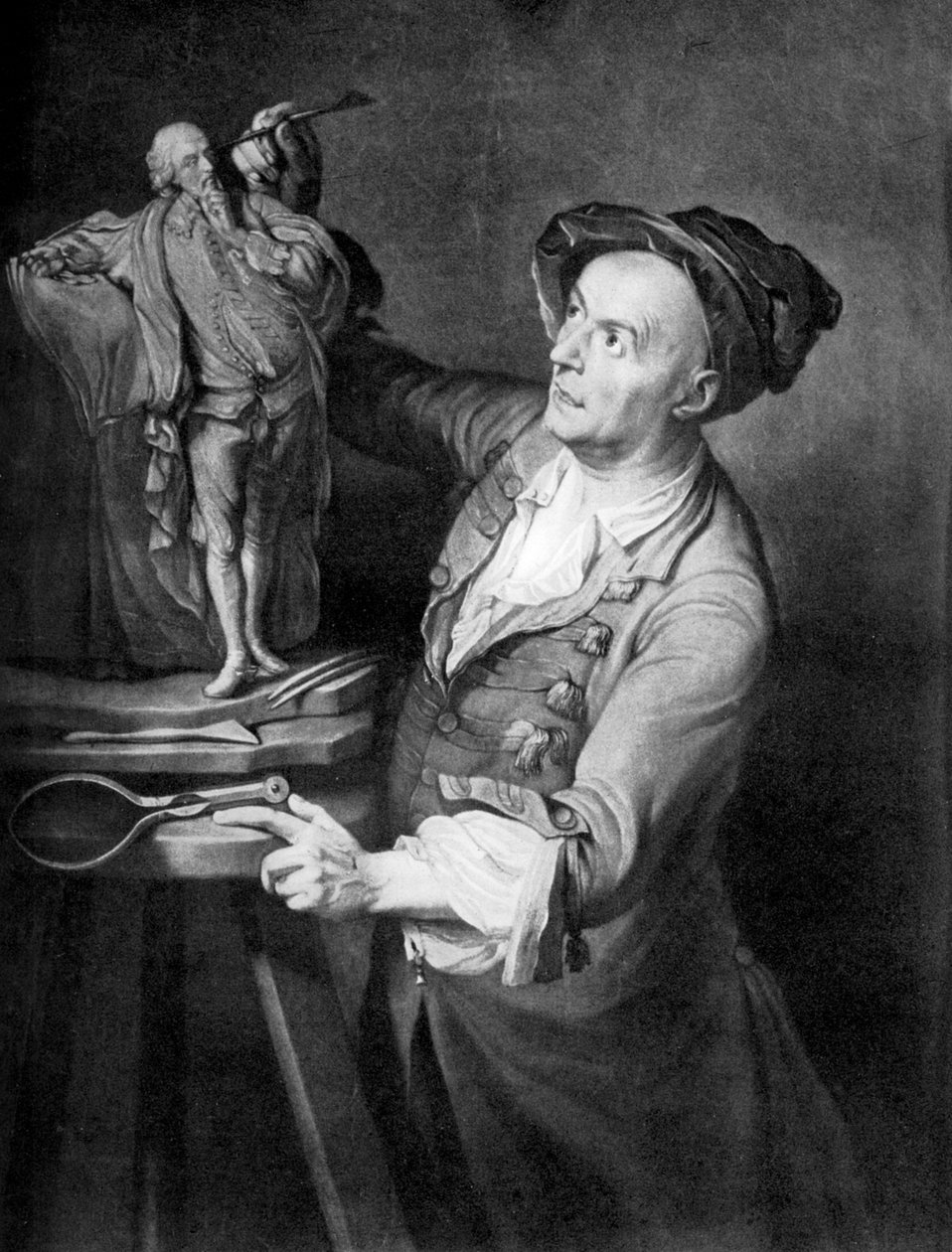 Louis Francois Roubiliac lager en skulptur av Shakespeare, c1765, 1920-tallet. av David Martin