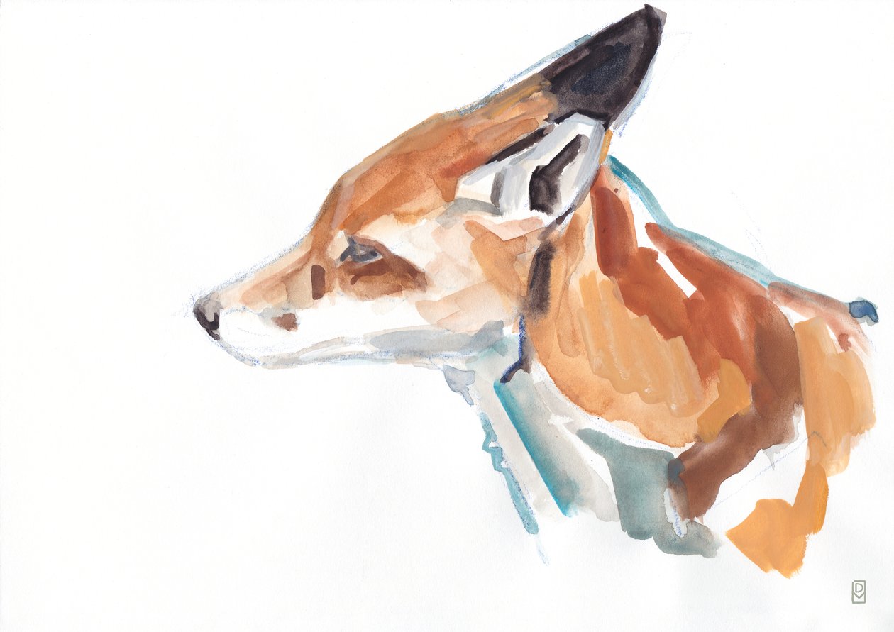 Portrett av rødrev, 2021 (gouache / fargestift) av David Mayer