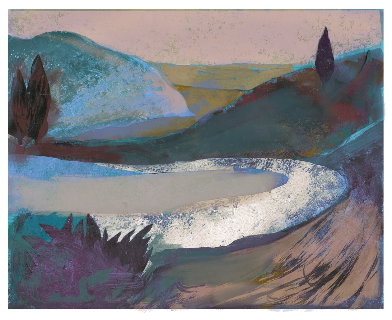 Winding Hillside Road, 2023 (blandet media) av David McConochie