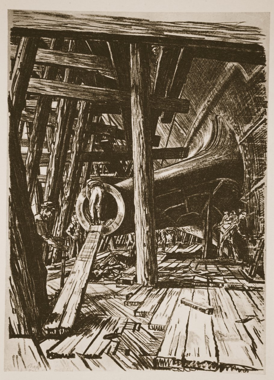En akselbrakett, illustrasjon fra «The Western Front», utgitt av Country Life Ltd. av David Muirhead Bone