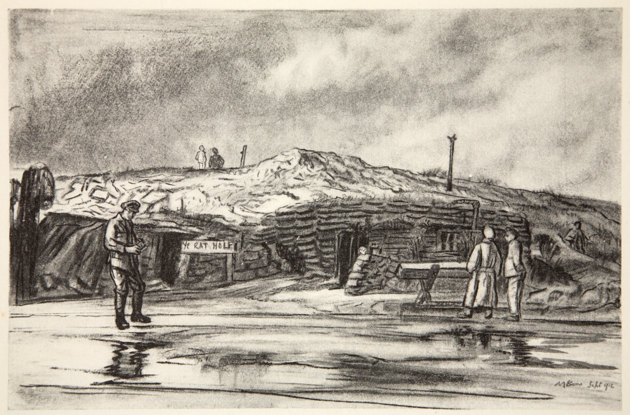 Utgravninger, illustrasjon fra «The Western Front», utgitt av Country Life Ltd. av David Muirhead Bone