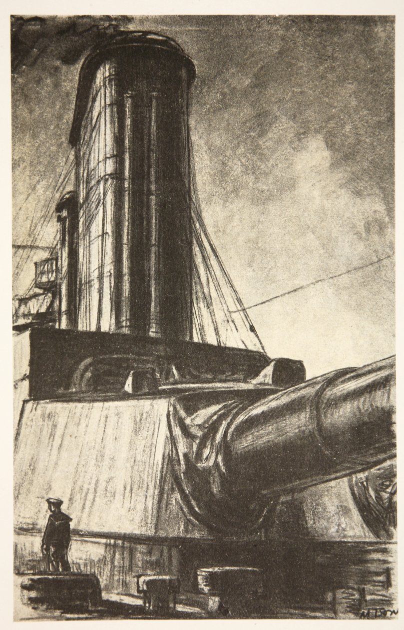 På en slagkrysser, illustrasjon fra «The Western Front», utgitt av Country Life Ltd. av David Muirhead Bone