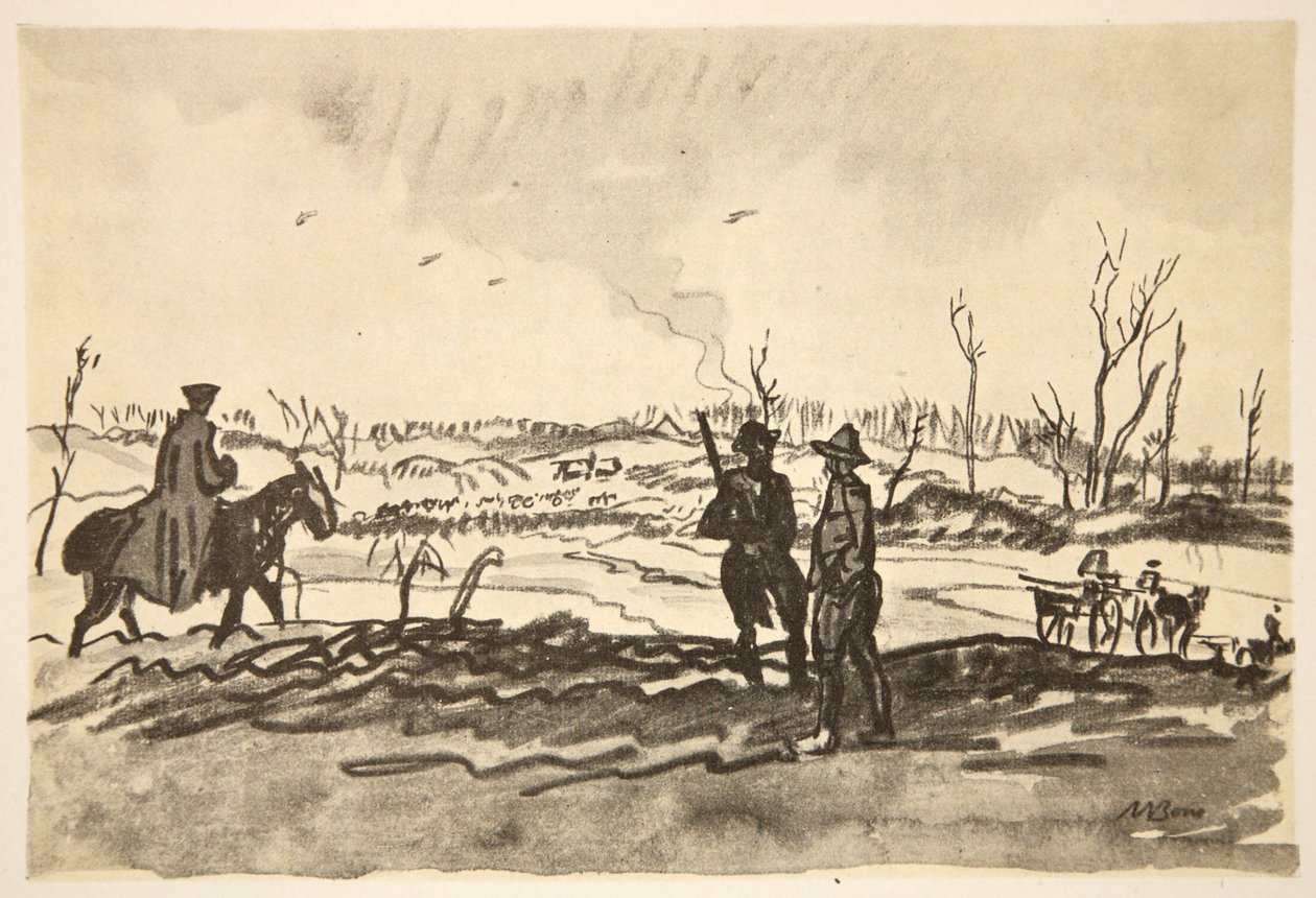 På Somme: nær Mametz, illustrasjon fra «Vestfronten», utgitt av Country Life Ltd. av David Muirhead Bone
