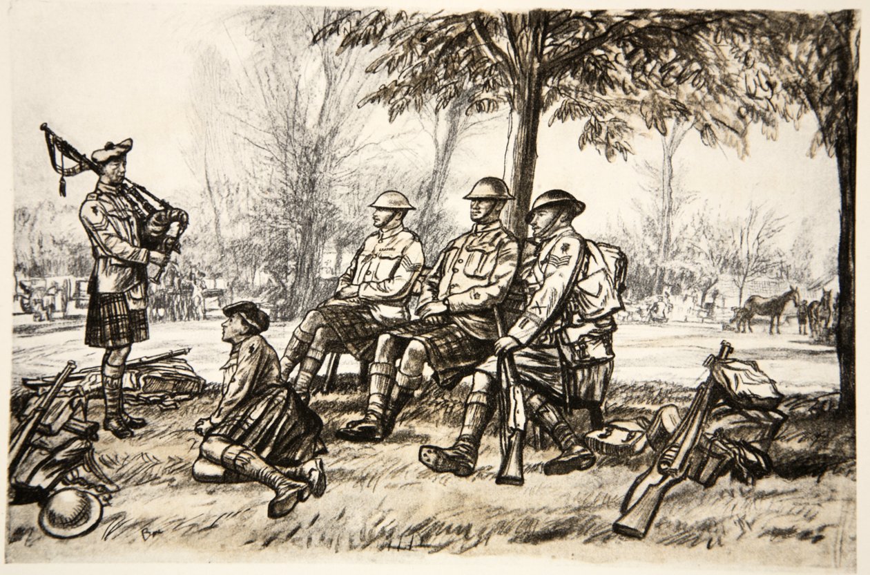 Utenfor linjen, illustrasjon fra «The Western Front», utgitt av Country Life Ltd. av David Muirhead Bone
