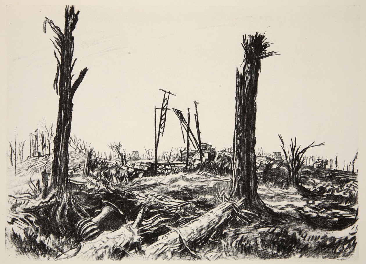 Orangeriet, Deniecourt Chateau, illustrasjon fra «The Western Front», utgitt av Country Life Ltd. av David Muirhead Bone