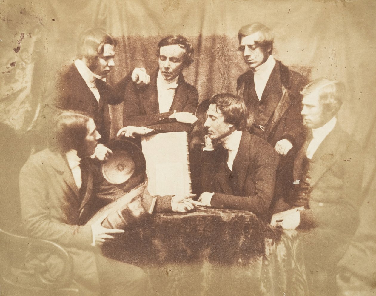 Prof. Fraser, pastor Welsh, pastor Hamilton og tre andre menn, 1843-47. Skapere: David Octavius Hill, Robert Adamson, Hill & Adamson. av Hill and Adamson