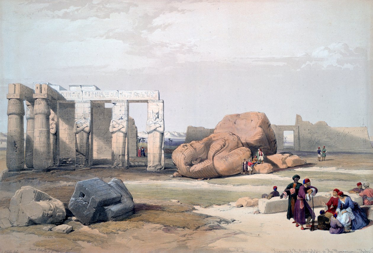 'Fragmenter av de store kolossene, ved Memnonium', 1800-tallet av David Roberts, Louis Haghe