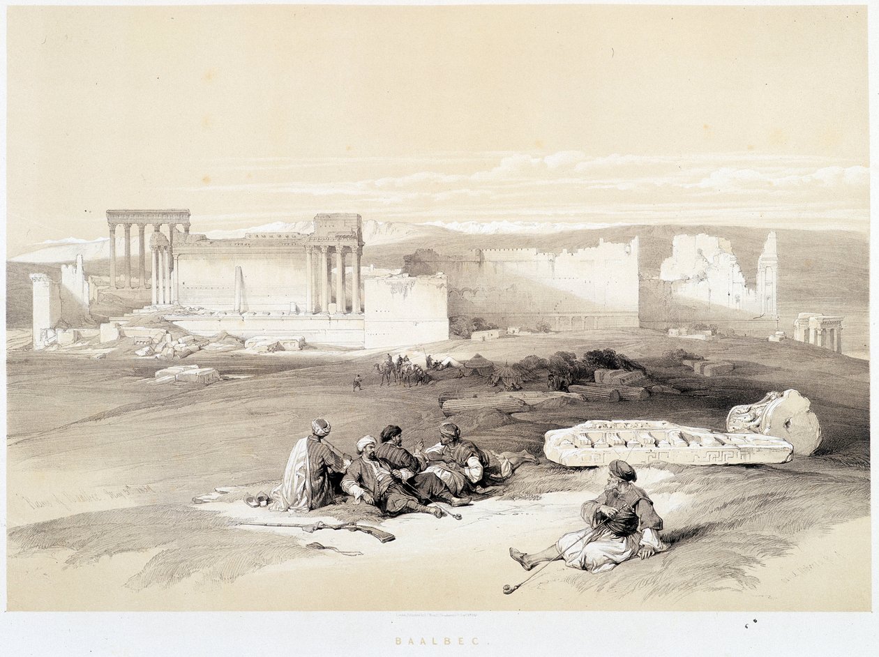Baalbec (Baalbek) i Libanon, tegning laget 05/05/1839 i “The Holy Land””, London 1849 av David Roberts
