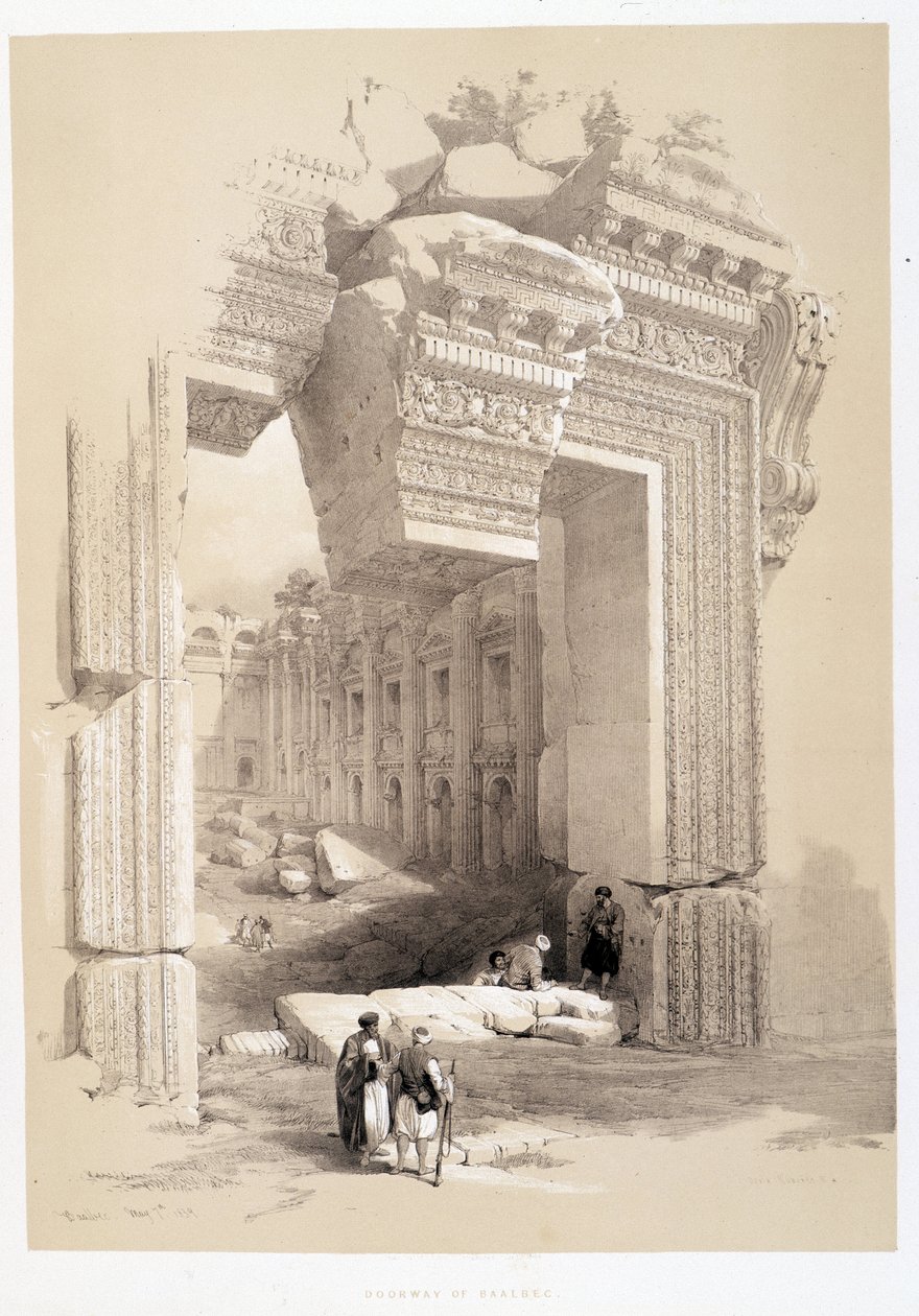 Baalbek-porten i Libanon, tegning laget 07.05.1839 i «Det hellige land», London 1849 av David Roberts