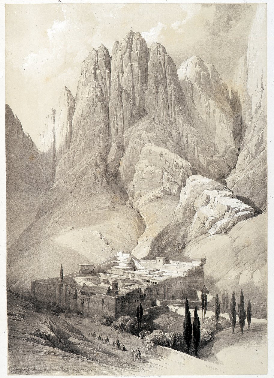 Klosteret Saint Catherine, tegning laget 19/02/1839 i "The Holy Land", London 1849. av David Roberts