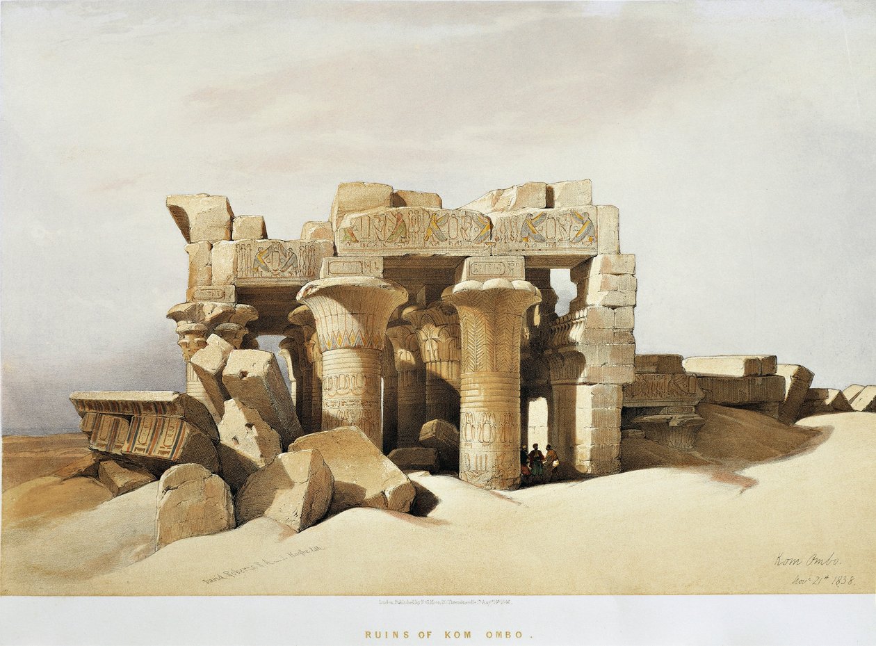 Egypt, ruinene av tempelet til Kom Ombo dedikert til Sobek og Horus, av David Roberts, gravering av David Roberts
